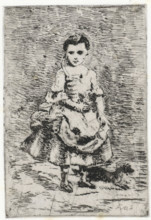 Young girl with dog, print, printmaker: Arnoud Schaepkens, 1831 - 1904, paper, chine collé,