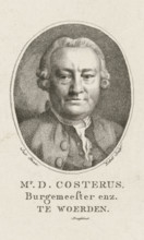 Portrait of Dominicus Costerus, Mr. D. Costerus Mayor etc. in Woerden, print, Portrait bust of