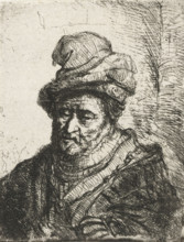 Bust of a philosopher, print, Bust of a man with a cap., printmaker: attributed to Karel van der