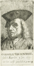 Self-portrait of artist Cornelis van den Berg, Cornelis van den Berg, print, Haarlem, 1759, paper,