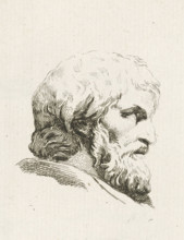 Head of a man, print, Head of a man in profile, bareheaded with long hair and beard. Below the