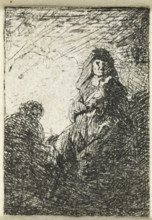 Standing woman and seated man, print, Standing woman seen from the front and seated man seen from