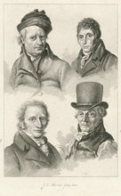 Portraits of Wybrand Hendriks, Abraham van Strij, Adriaan de Lelie and Michiel Versteegh, print,