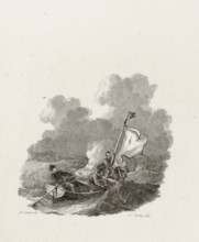 Title page of: Scene of an Escape of Three Scheveningen Fishermen, in a small boat from England to
