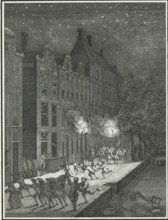 Plundering of a collector's house in Rotterdam, 1759, print, Riot with the looting of the house of
