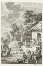 Domestic life of the Batavians, print, historical print, Domestic life of the Batavians.