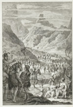 The Cimbri crossing the Alps, print, historical print, printmaker: Reinier Vinkeles (I),
