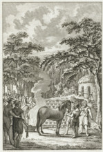 Funeral ceremony among the Batavians, print, historical print, Funeral ceremony among the Batavians