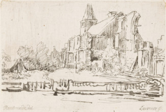 View of a ruin, print, printmaker: Johann Daniel Laurentz, after drawing by Rembrandt van Rijn,