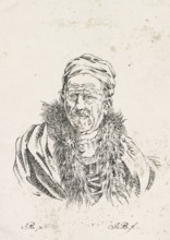Portrait of a man after Rembrandt, print, The man is wearing a cap and a fur collar., printmaker: