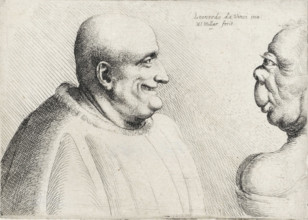 Heads of a large bald man and grotesque woman, Varie figurae et probae, Caricatures, heads and