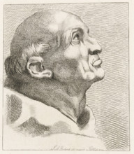 Head of an old man with tonsure, A Monk's Head (former title), print, signature: 'JA Boland 15
