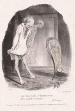 Le coton tombe, l'homme reste, Old man in nightgown looks at his legs at the mirror, Vanity,
