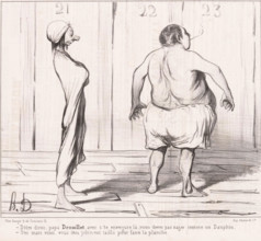 Thin and portly man in the swimming pool, Les baigneurs, Men bathing, cartoon, Series number, 18,