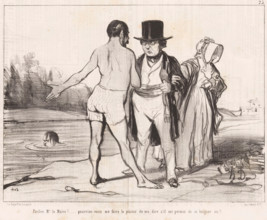 Man in swimming trunks asks mayor if he can swim, Excuse me, Mr. le Maire!, Bathing men, Les