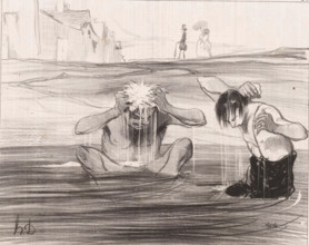 Two men bathe in a river, Attention, Gargouillet, Bathing men, Les baigneurs, cartoon, Series
