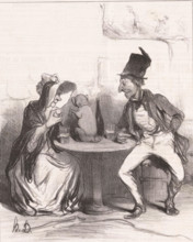 Qui aime Bertrand aime son chien, Man and woman with dog on the table, Proverbs and sayings,