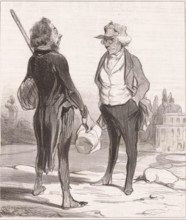 Robert Macaire tells a man why he is leaving France, Robert Macaire, cartoon, Series number, 3, 20,