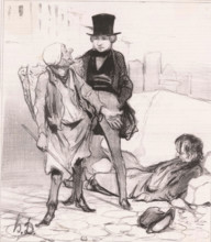 Ne laissez donc pas votre ami dans cet état lá!, Man with two ragged figures on a construction