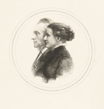 Double portrait of Josephus Albertus Alberdingk Thijm and his daughter, print, printmaker: Petrus