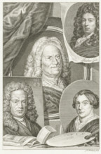 Four portraits of Dutch artists Hendrik Noteman, Jacob Gole, Maria Schalcken and Wigerus Vitringa,