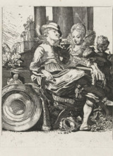 Lucella and Ascagnes as a love couple, The couple in love, print, printmaker: Johannes Arnoldus