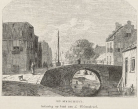 Cityscape with a bridge, print, book illustration, printmaker: Isaac Weissenbruch, Netherlands,