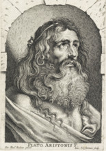 Bust of Plato in a niche, print, printmaker: Lucas Vorsterman (I), Antwerp, after painting by Peter
