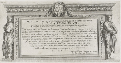 Title print with two male caryatids, History of Emperor Constantine, print, title print, Title