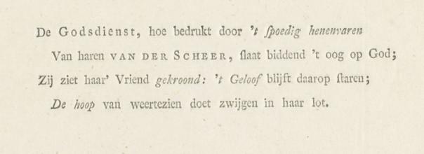 Verse in memory of Adolf Frederik van der Scheer, text sheet, Text sheet with a four-line verse on