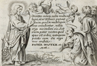 Christ teaching the disciples, print, prayer card, Christ stands in a landscape and makes a