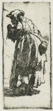 Old beggar woman with a gourd, print, printmaker: Rembrandt van Rijn, c. 1629, paper, etching,
