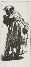 Old beggar woman with a gourd, Beggar Woman with a Gourd, print, printmaker: Rembrandt van Rijn, c.