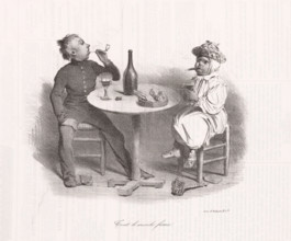Tout le monde fume, Twee rokende kinderen, cartoon, Een pijprokend en een sigaarrokend kind, beide