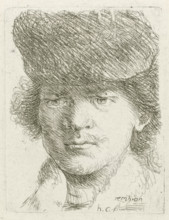 Portrait of Rembrandt with top cap, print, printmaker: Honoré Coussin, France, after design by