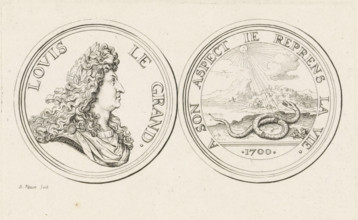 Medal with the portrait of Louis XIV (large variant), print, King of France. On the reverse side an