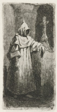 Monk by a crucifix, print, printmaker: Lambertus Hardenberg (1822-1900), The Hague, c. 1837 - 1900,