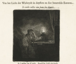 Student at a table by candlelight, print, book illustration, printmaker: Salomon Savery, after