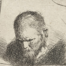 Man with a beard, print, looking down., printmaker: Jan Lievens (possibly), Netherlands,