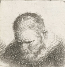 Man with a beard, print, looking down., printmaker: Jan Lievens (possibly), Netherlands,