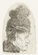 Grotesque profile: man in a high cap, print, Man with a high cap and striking facial contour.,