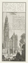 Demonstration of the hose fire engines on the tower of the Cathedral of Our Lady in Antwerp, ca.