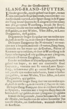 Price list of the hose fire pumps, ca. 1725, Prys der geoctrojeerde Slang-brand-spuyten, text