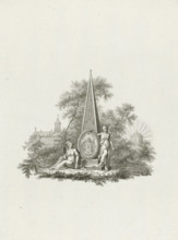 Allegory on the founding of Felix Meritis, print, title page, Title page with an allegorical