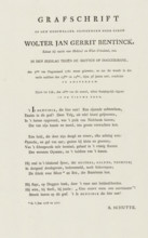Epitaph upon the death of Wolter Jan Gerrit Baron Bentinck, 1781, Epitaph on the highly esteemed