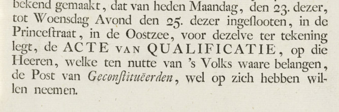 Announcement of the Act of Qualification to the residents of district 46, 1787, text sheet, Slip