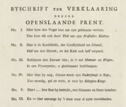 Caption for the Explanation of this Fold-Open Print, Text sheet accompanying the caricature of