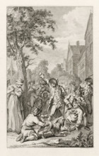 Mistreatment of the body of minister P. van den Bosch in Zoetermeer, 1787, print, historical print,