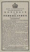 The death of Her Majesty the Queen of the Netherlands. On 12 October 1837, print, text sheet, Text