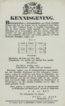 Notice from the City of Leiden, 1839, text sheet, Notice from the City of Leiden regarding the